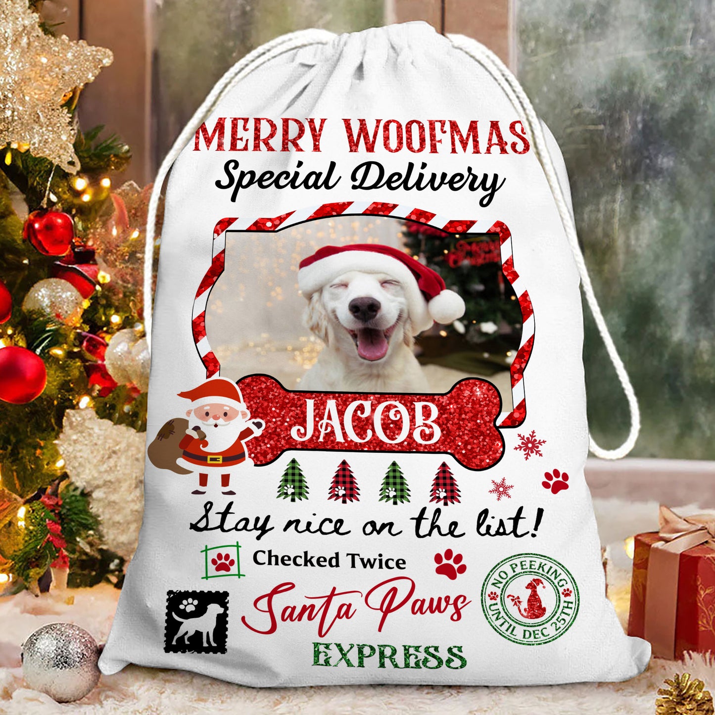 Stay Nice On The List Christmas Bag Custom Photo - Christmas Gift For Dog Lovers Cat Lovers - Personalized Christmas Sack - Custom Christmas Bag