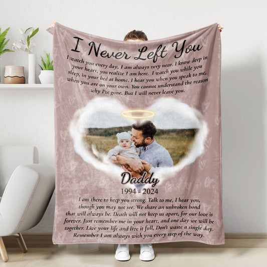 Never Left You Hug This Blanket Love From Heaven Memorial Blanket - Remembrance Gift - Memorial Personalized Custom Blanket - Christmas Gift, Sympathy Gift