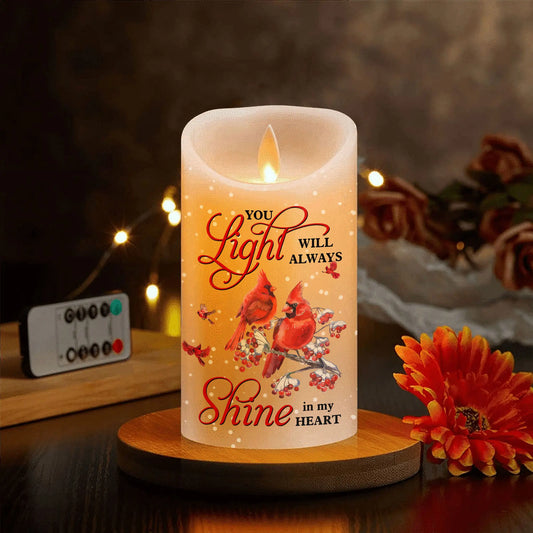 Your light will always shine in my heart  - Personalized Flameless LED Candle