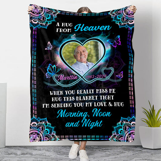 A hug From Heaven Pattern - Memorial Personalized Custom Blanket - Christmas Gift, Sympathy Gift