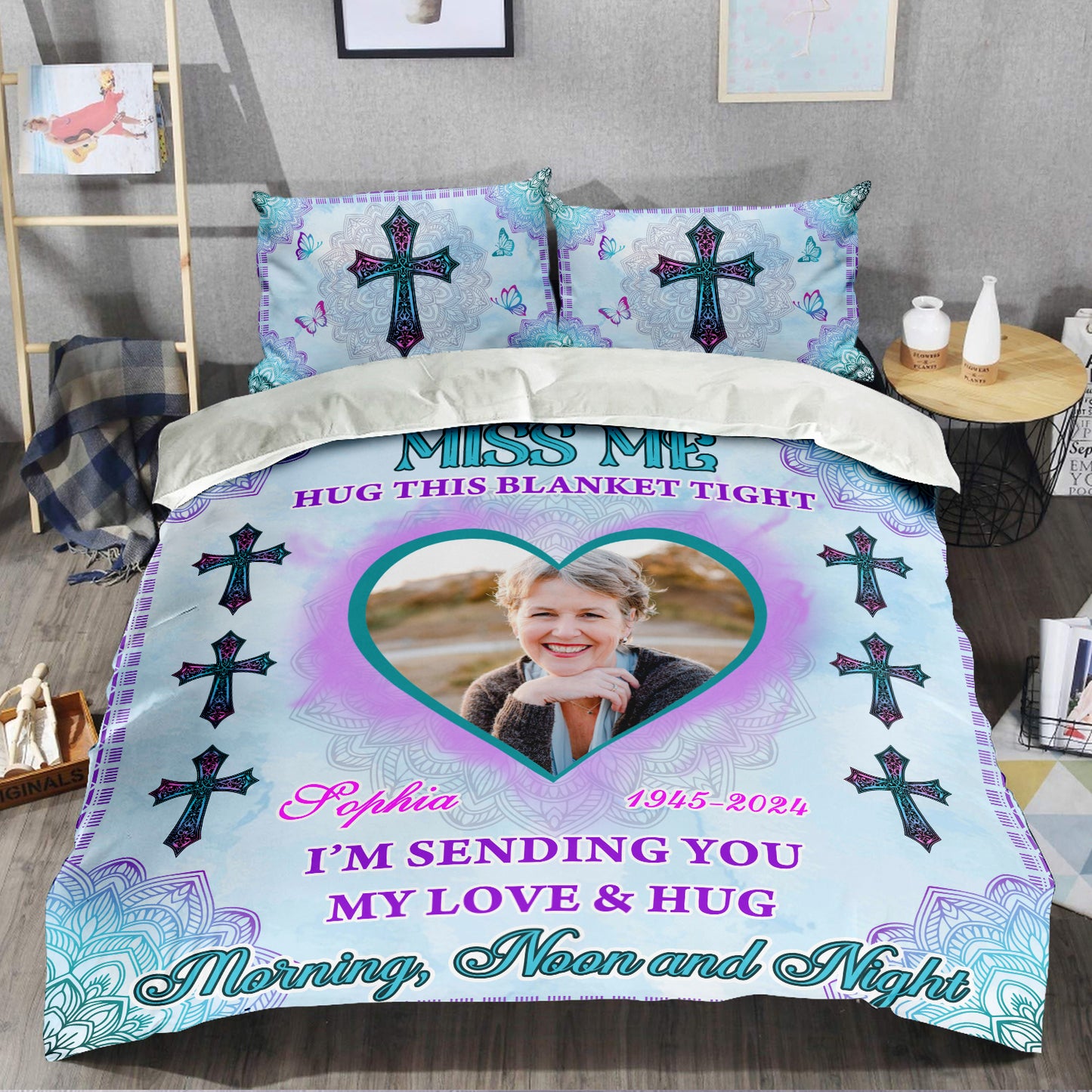 I Am Sending You My Love And Hug You Day and Night Cross - Memorial Personalized Custom Bedding Set - Christmas Gift, Sympathy Gift