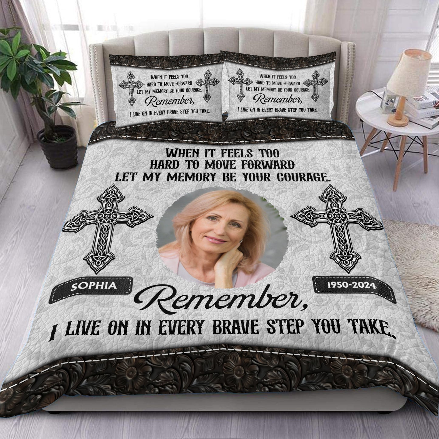 Every Brave Step You Take Cross - Memorial Personalized Custom Bedding Set - Christmas Gift, Sympathy Gift