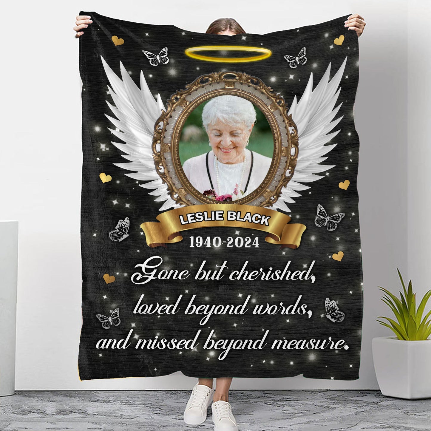 Gone but Cherished, Loved Beyond Words - Memorial Personalized Custom Blanket - Christmas Gift, Sympathy Gift