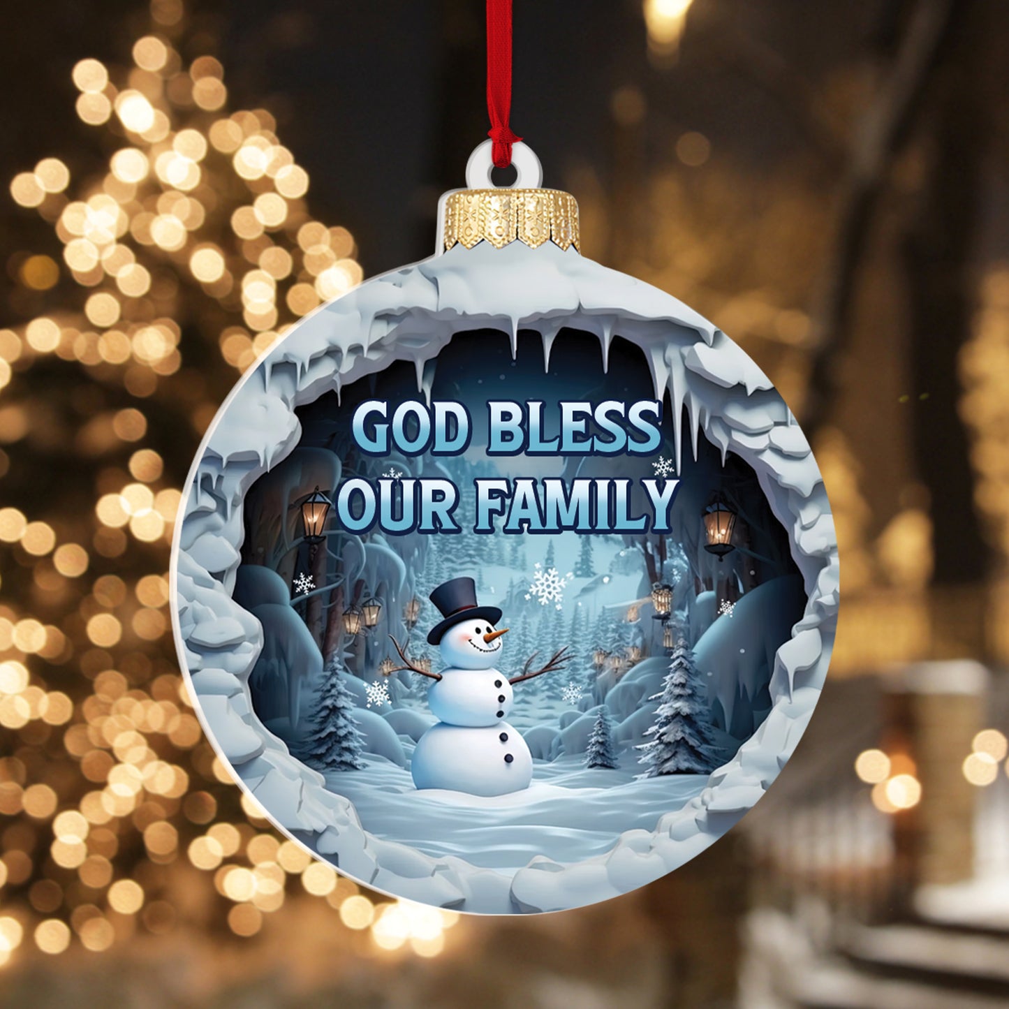 God Bless Our Family Snowman Acrylic Ornament - Memorial Custom Acrylic Ornament - Custom Ornament