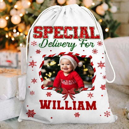 Merry Christmas Glitter Bag Custom Photo - Christmas Family Gift - Personalized Christmas Sack - Custom Christmas Bag