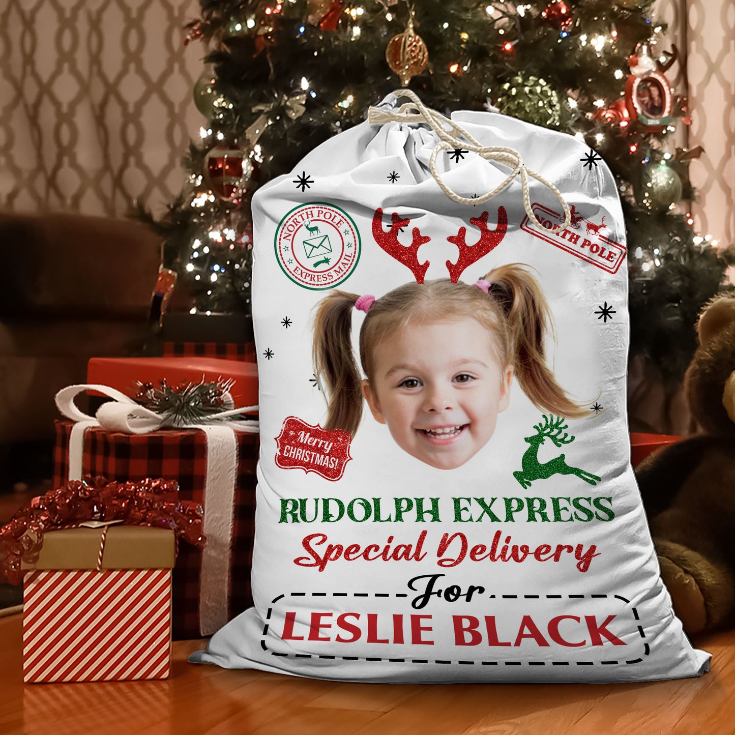 Rudolph Express - Christmas Family Gift - Personalized Christmas Sack - Custom Christmas Bag