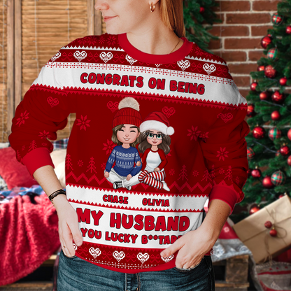 Congrats On Being My Husband  - Personalized Custom Ugly Sweatshirt - Unisex Wool Jumper - Christmas Gift For Her