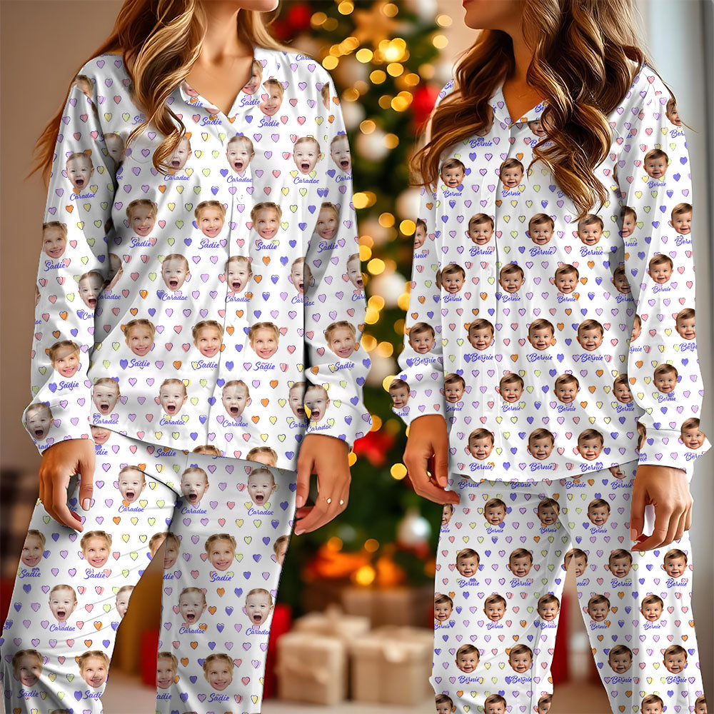 Mini Heart Our Couple Pajamas Custom Photo Human And Pet Faces - Custom Face Pajamas Pattern - Personalized Photo Christmas Pajamas