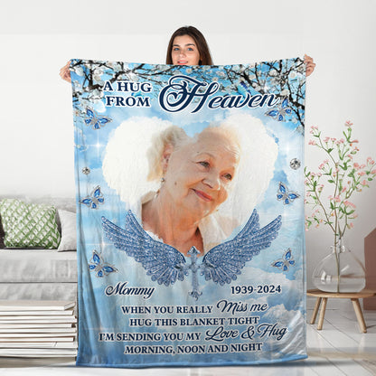 A Hug From Heaven Winter  In Loving Memory Remembrance Gift - Memorial Personalized Custom Blanket - Christmas Gift, Sympathy Gift