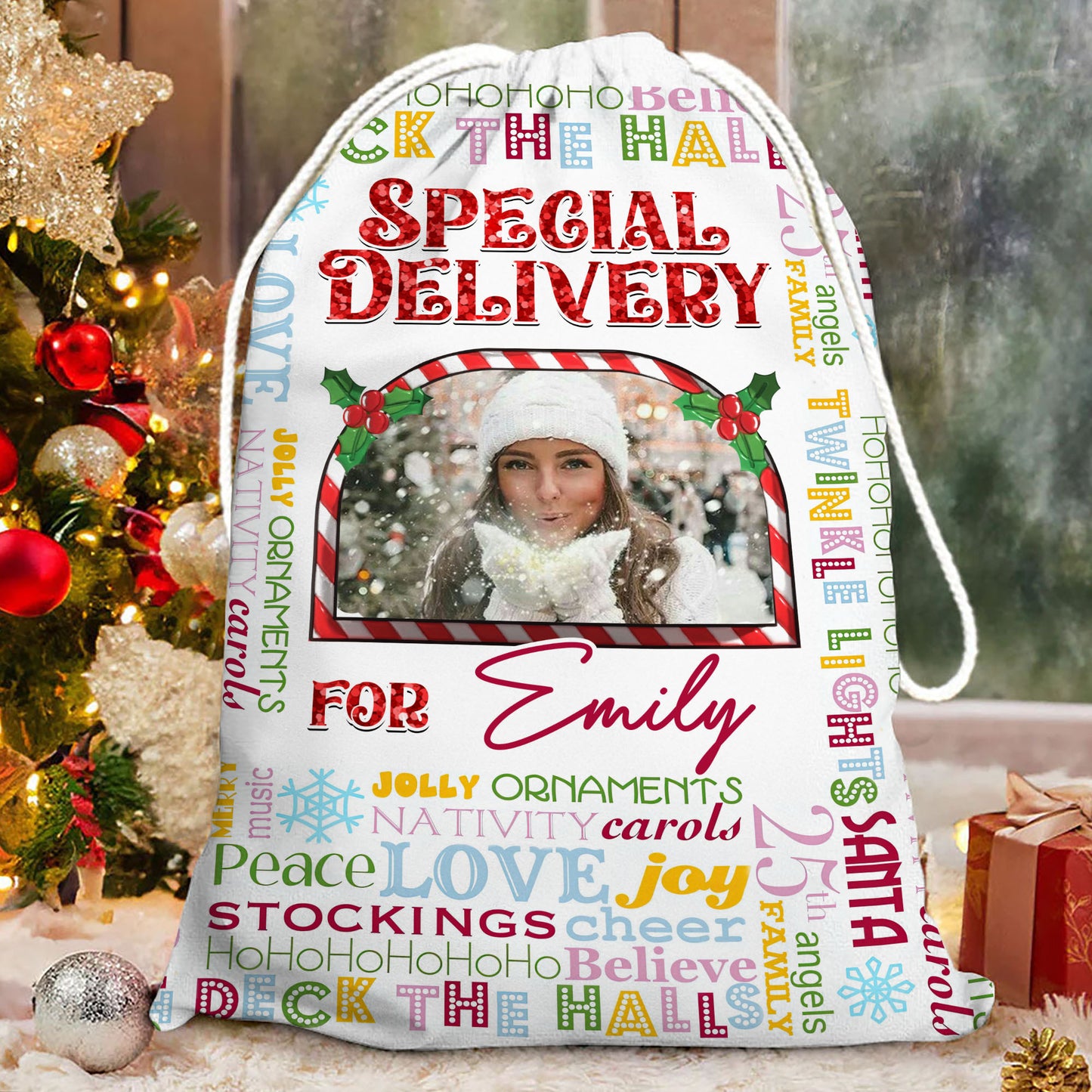 Peace Love Joy Christmas Santa Sack Present Gift Bag - Christmas Family Gift - Personalized Christmas Sack - Custom Christmas Bag