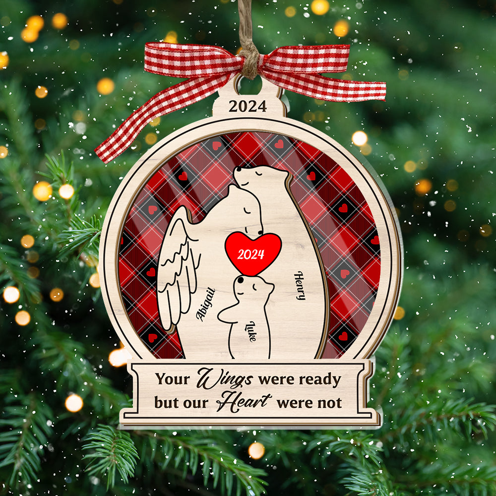 Bear Family Wooden Remembrance Ornament - Memorial Ornament - 2 Layer Wood Pet Carving Ornament - Custom Bear Family Ornament