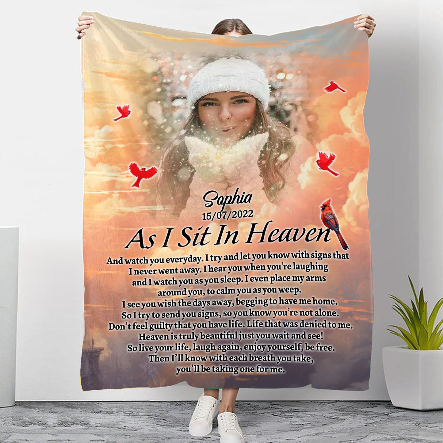 As I Sit In Heaven In Loving Memories Blanket Memorial - Remembrance Gift - Memorial Personalized Custom Blanket - Christmas Gift, Sympathy Gift