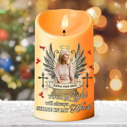 Your Light Will Always Shine Custom Photo Memorial - Personalized Flameless LED Candle