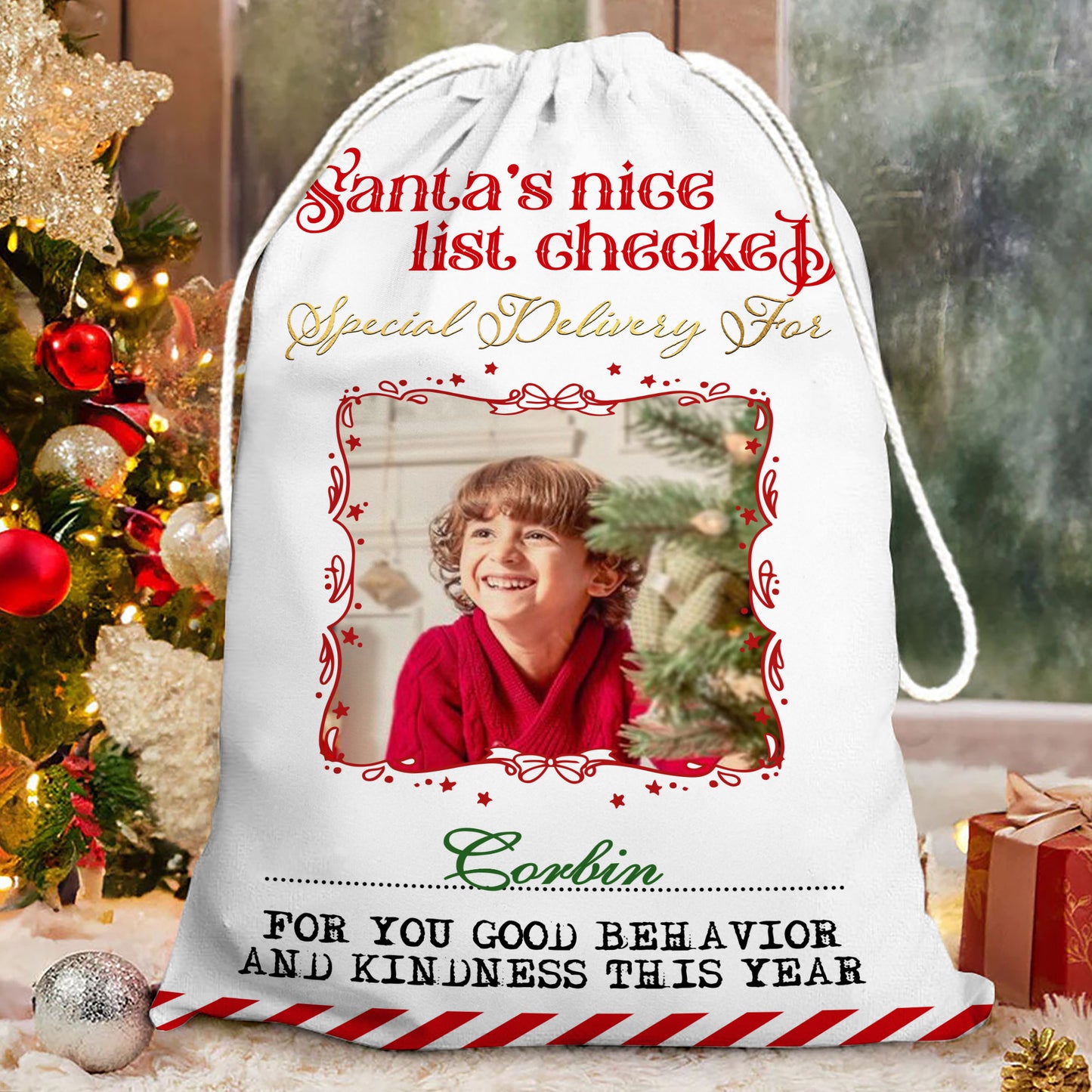 Santa’s Nice List Checked Christmas Bag - Christmas Family Gift - Personalized Christmas Sack - Custom Christmas Bag