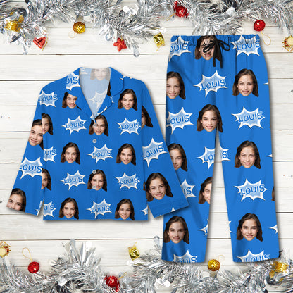 Couple Pajamas Custom Name and Photo Human And Pet Faces - Custom Face Pajamas Pattern - Personalized Photo Christmas Pajamas