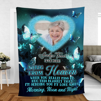 A Hug From Heaven Buffterfly - Memorial Personalized Custom Blanket - Christmas Gift, Sympathy Gift