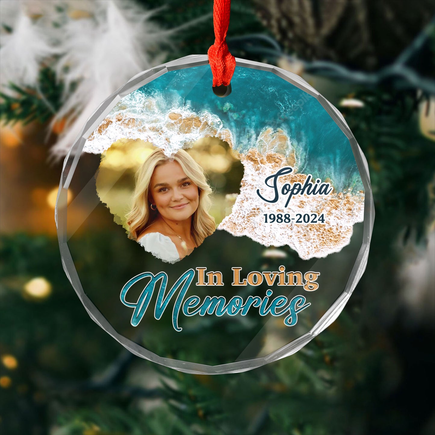 In Loving Memories Beach Keepsake - Personalized Custom Glass Ornament - Memorial Ornament Gift