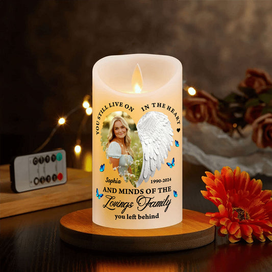 Custom Photo Memorial You Still Live In Our Hearts - Personalized Flameless LED Candle