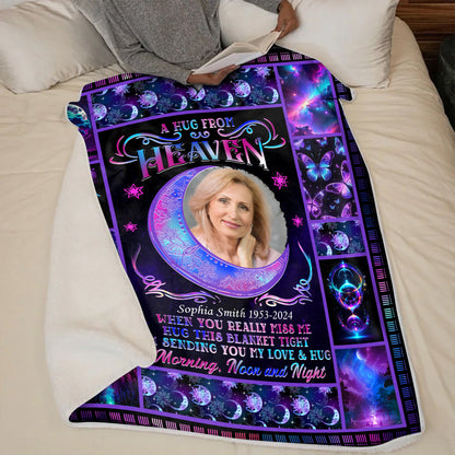 A Hug From Heaven Moon Too Hard To Move Forward Blanket Memorial - Remembrance Gift - Memorial Personalized Custom Blanket - Christmas Gift, Sympathy Gift