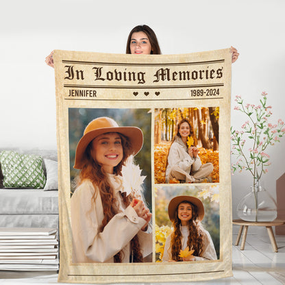 Personalized Picture Blanket Newspaper Design Style Blanket Memorial - Remembrance Gift - Memorial Personalized Custom Blanket - Christmas Gift, Sympathy Gift