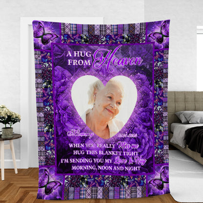 Colorful Buffterfly A Hug From Heaven Flowers Christmas Photo Blanket Memorial - Remembrance Gift - Memorial Personalized Custom Blanket - Christmas Gift, Sympathy Gift