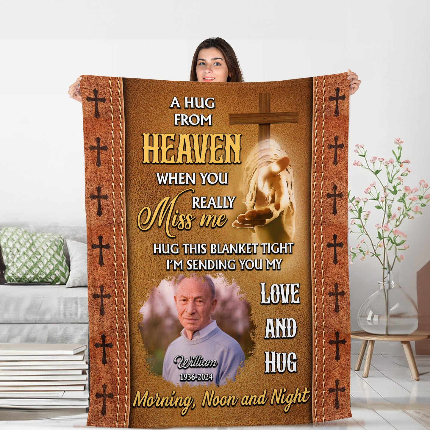 Love And Hug Christian Photo Blanket Memorial - Remembrance Gift - Memorial Personalized Custom Blanket - Christmas Gift, Sympathy Gift