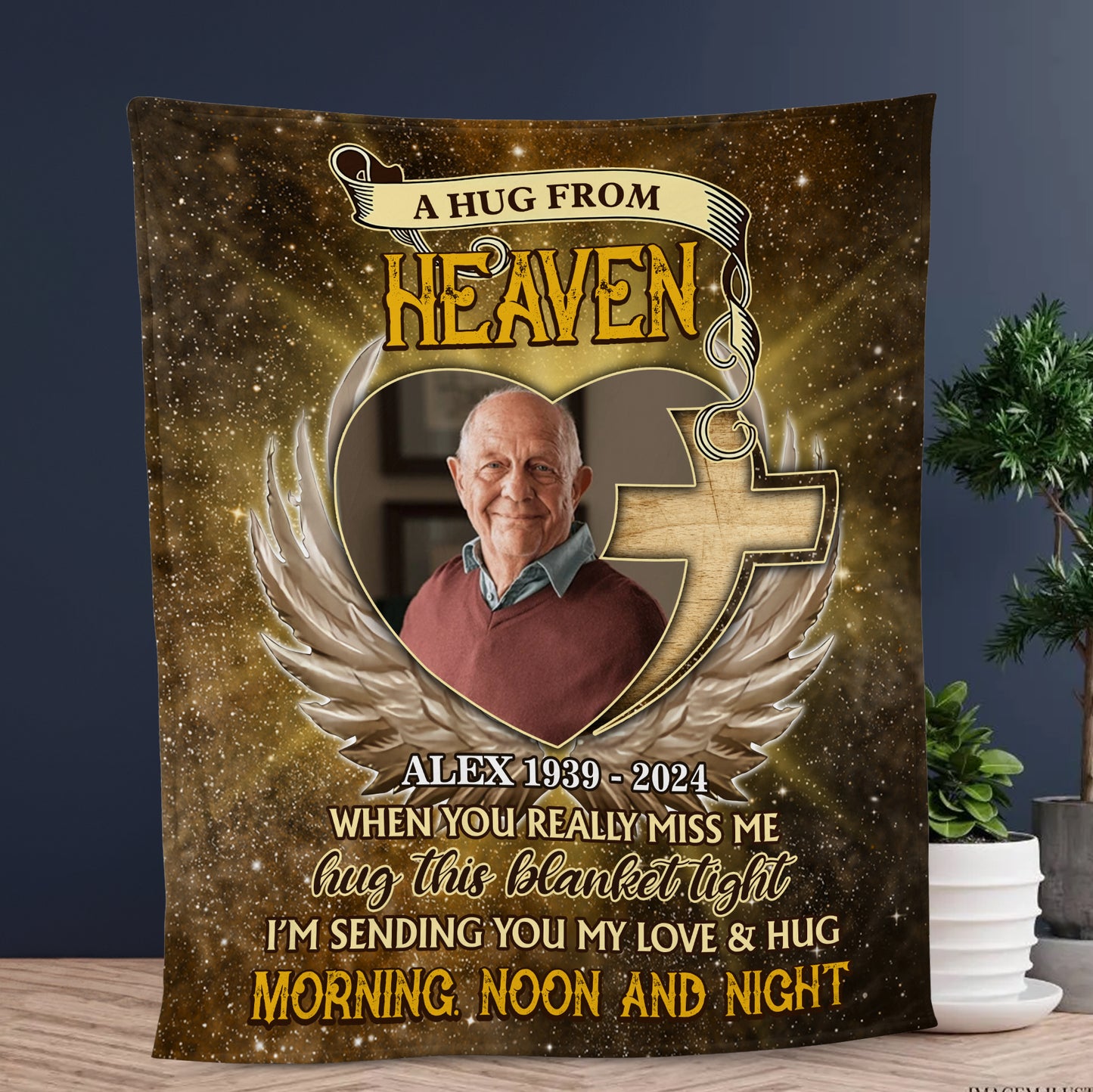 A Hug From Heaven Glitter Photo Blanket Memorial - Remembrance Gift - Memorial Personalized Custom Blanket - Christmas Gift, Sympathy Gift