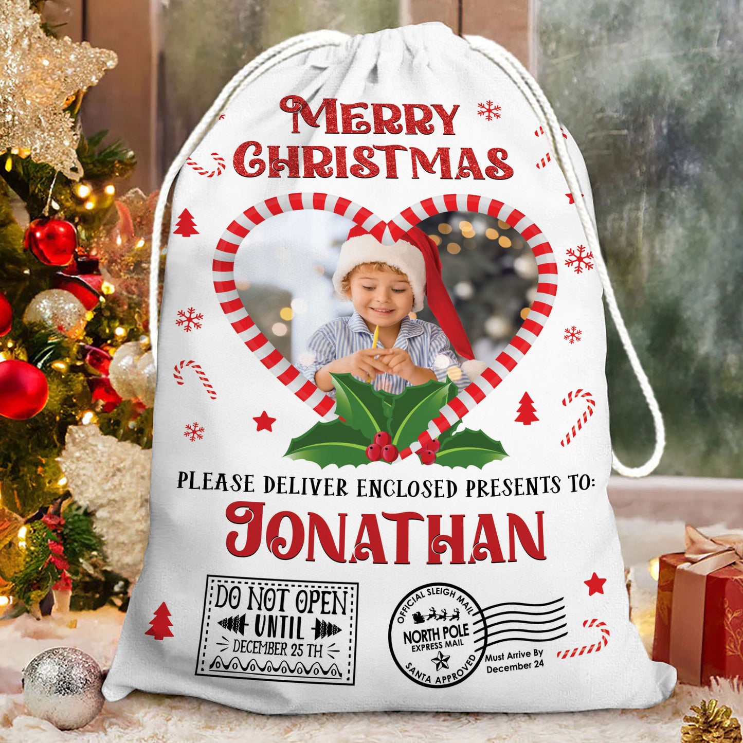 Special Delivery Candy Frame Christmas Bag Custom Photo - Christmas Family Gift - Personalized Christmas Sack - Custom Christmas Bag