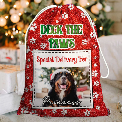 Deck The Paws Mail Service Christmas Bag Custom Photo - Christmas Gift For Dog Lovers - Personalized Christmas Sack - Custom Christmas Bag