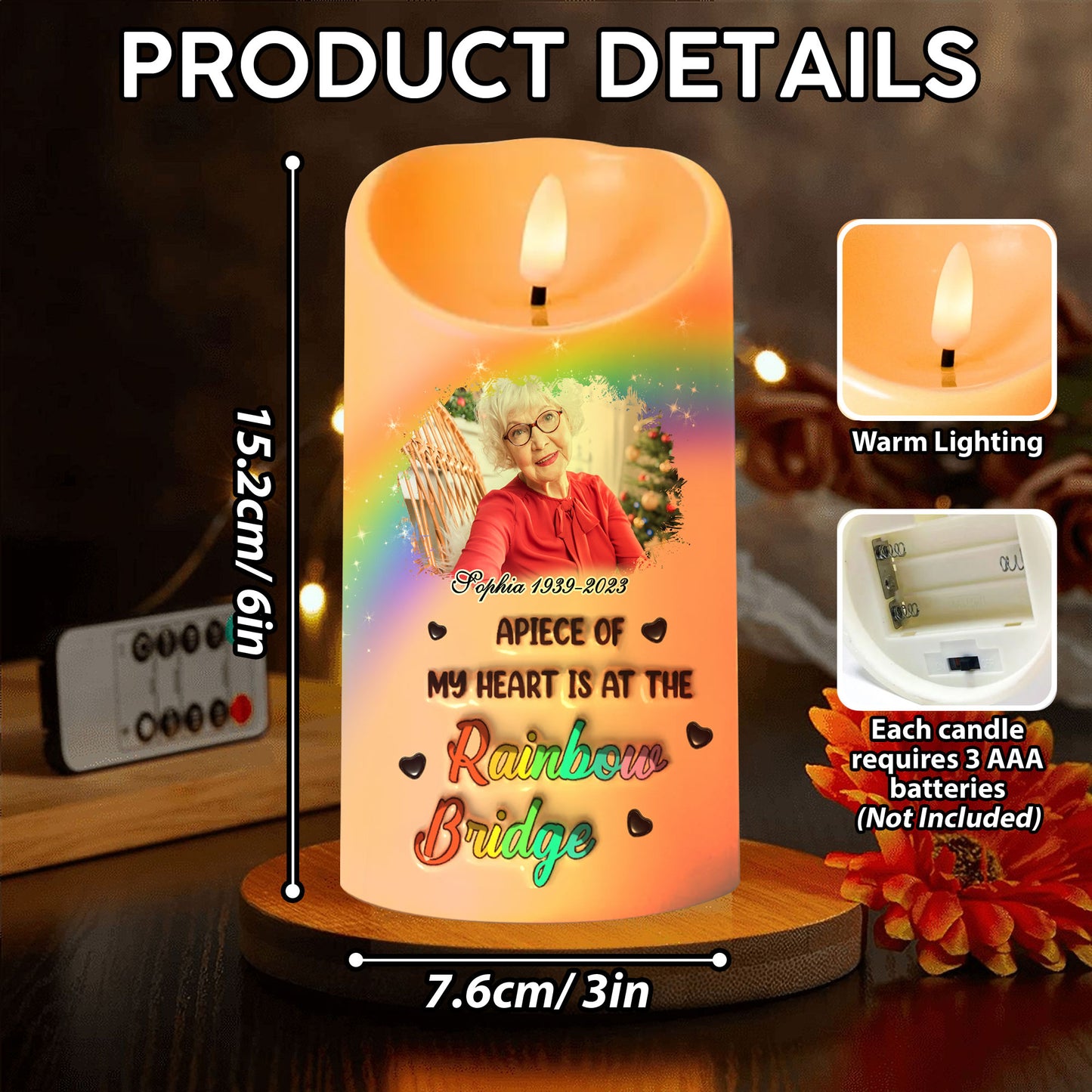 I Wish The Rainbow Bridge Had Visiting Hours Custom Photo Memorial - Personalized Flameless LED Candle