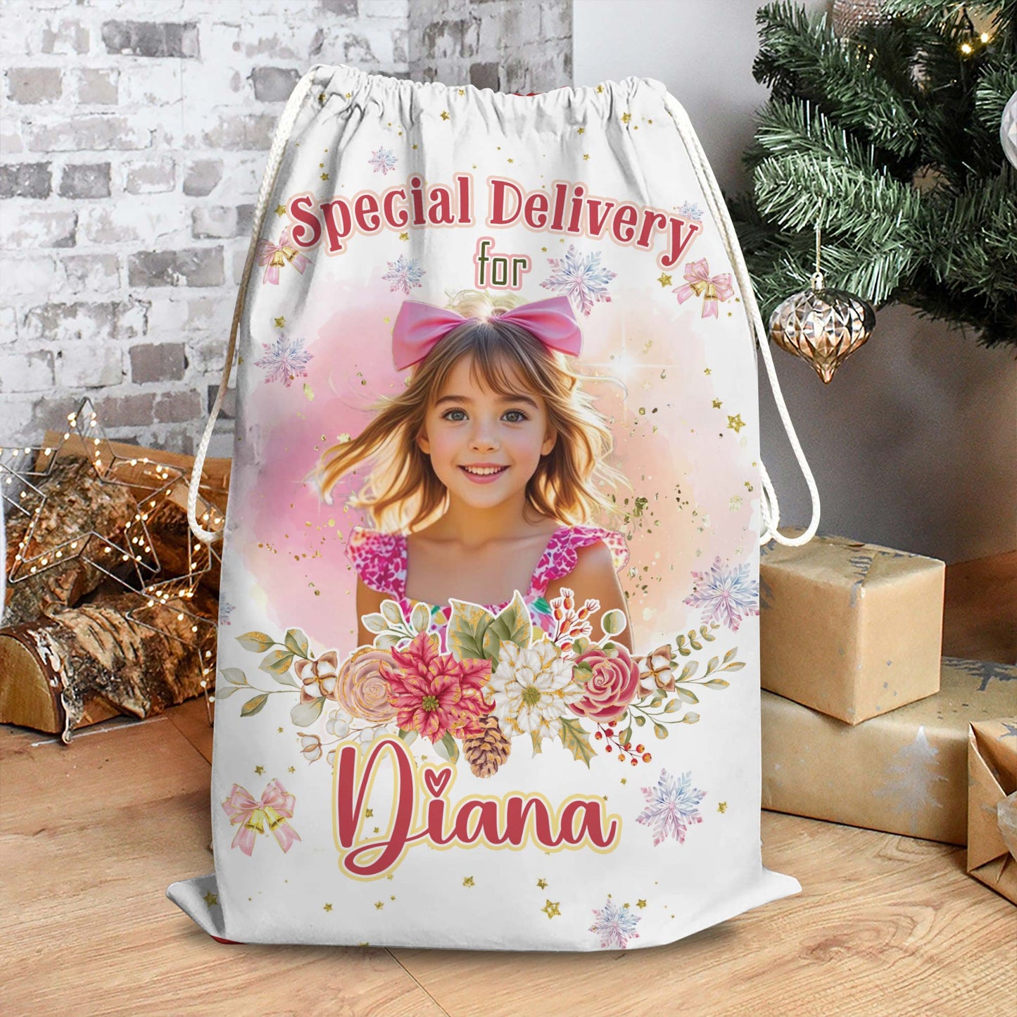 Christmas Santa Sack Special Delivery Bloom Bag Custom Photo - Christmas Family Gift - Personalized Christmas Sack - Custom Christmas Bag