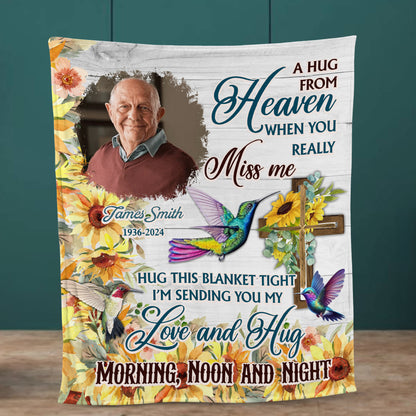 Hummingbird Love And Hug Blanket Memorial - Remembrance Gift - Memorial Personalized Custom Blanket - Christmas Gift, Sympathy Gift