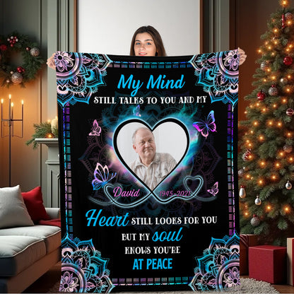 You Are At Peace Christmas Photo Blanket Memorial - Remembrance Gift - Memorial Personalized Custom Blanket - Christmas Gift, Sympathy Gift