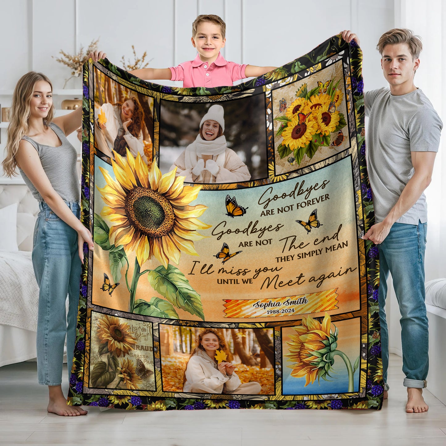 Custom Sunflower When You Miss Me Memories Blanket Memorial - Remembrance Gift - Memorial Personalized Custom Blanket - Christmas Gift, Sympathy Gift