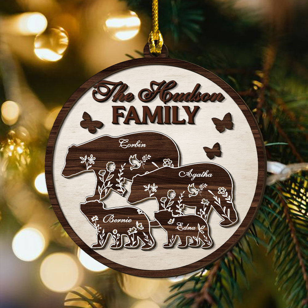 Wooden Bear Family Ornament - Memorial Ornament - 2 Layer Wood Pet Carving Ornament - Custom Bear Family Ornament