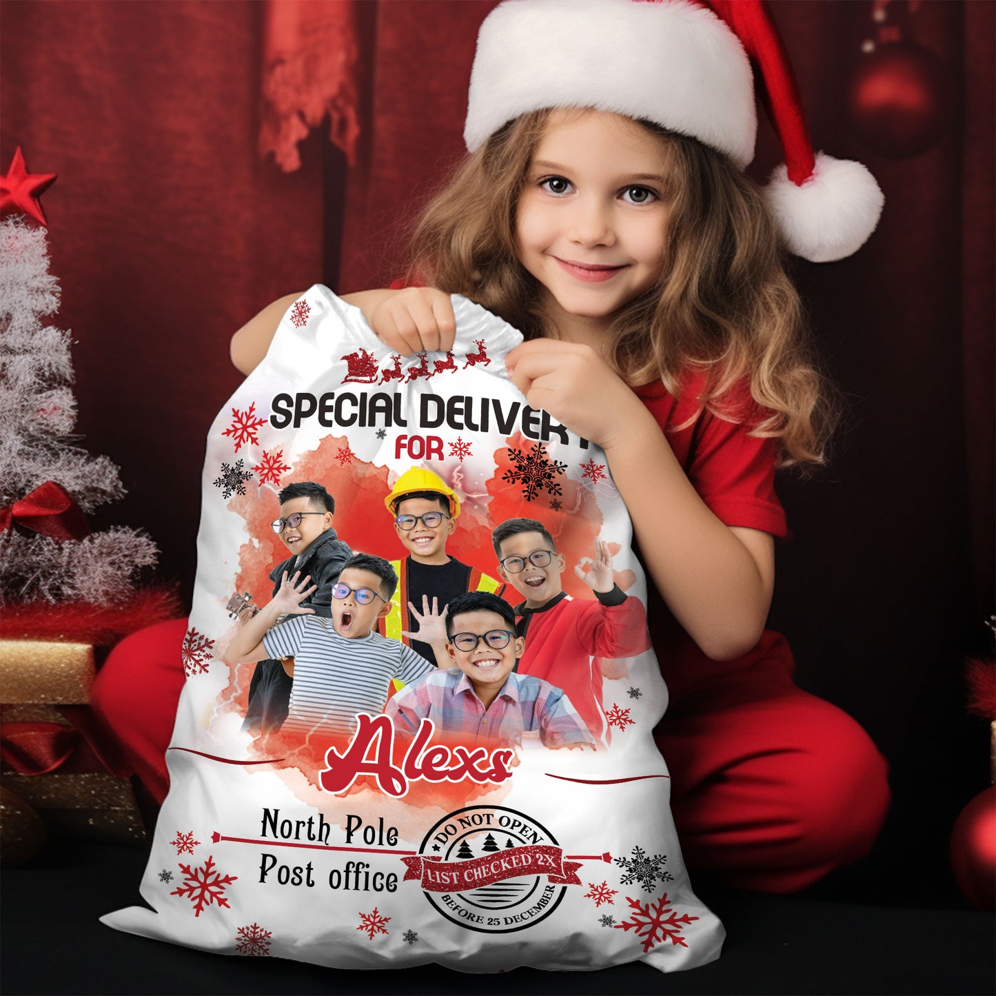 Vintage Portrait Christmas Bag Custom Photo - Christmas Family Gift - Personalized Christmas Sack - Custom Christmas Bag