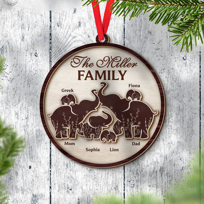 Wooden Elephant Family Ornament - Memorial Ornament - 2 Layer Wood Pet Carving Ornament - Custom Bear Family Ornament