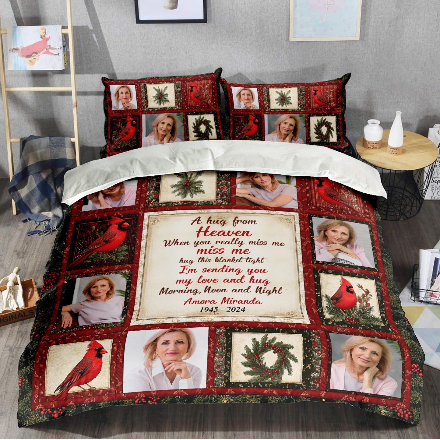 Sending You My Love And Hug You Day and Night - Memorial Personalized Custom Bedding Set - Christmas Gift, Sympathy Gift