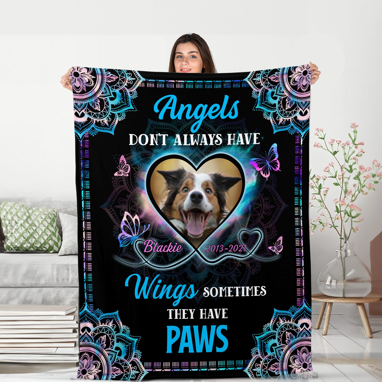 Angels Don't Always Have Wings Blanket Pet Memorial - Remembrance Gift - Memorial Personalized Custom Blanket - Christmas Gift, Sympathy Gift