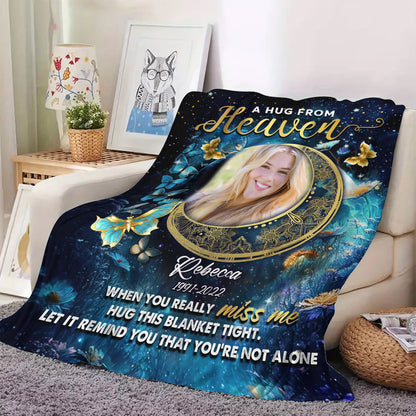 A Hug From Heaven Moon Memory Remembrance Gift - Memorial Personalized Custom Blanket - Christmas Gift, Sympathy Gift