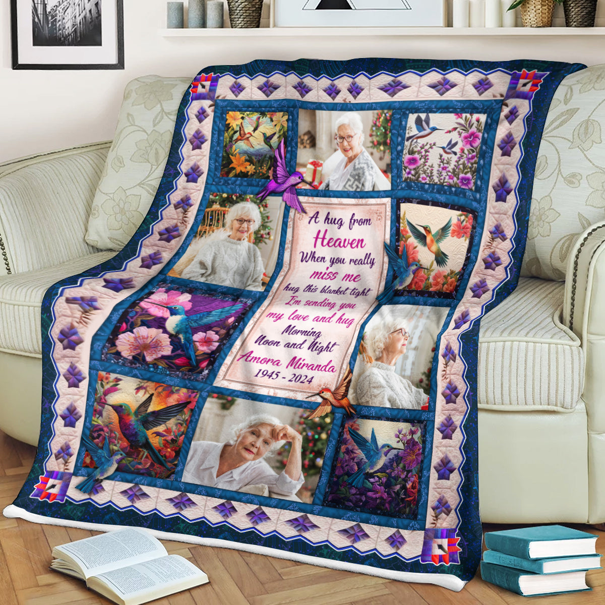 A Hug From Heaven Hummingbird Blanket Memorial - Remembrance Gift - Memorial Personalized Custom Blanket - Christmas Gift, Sympathy Gift