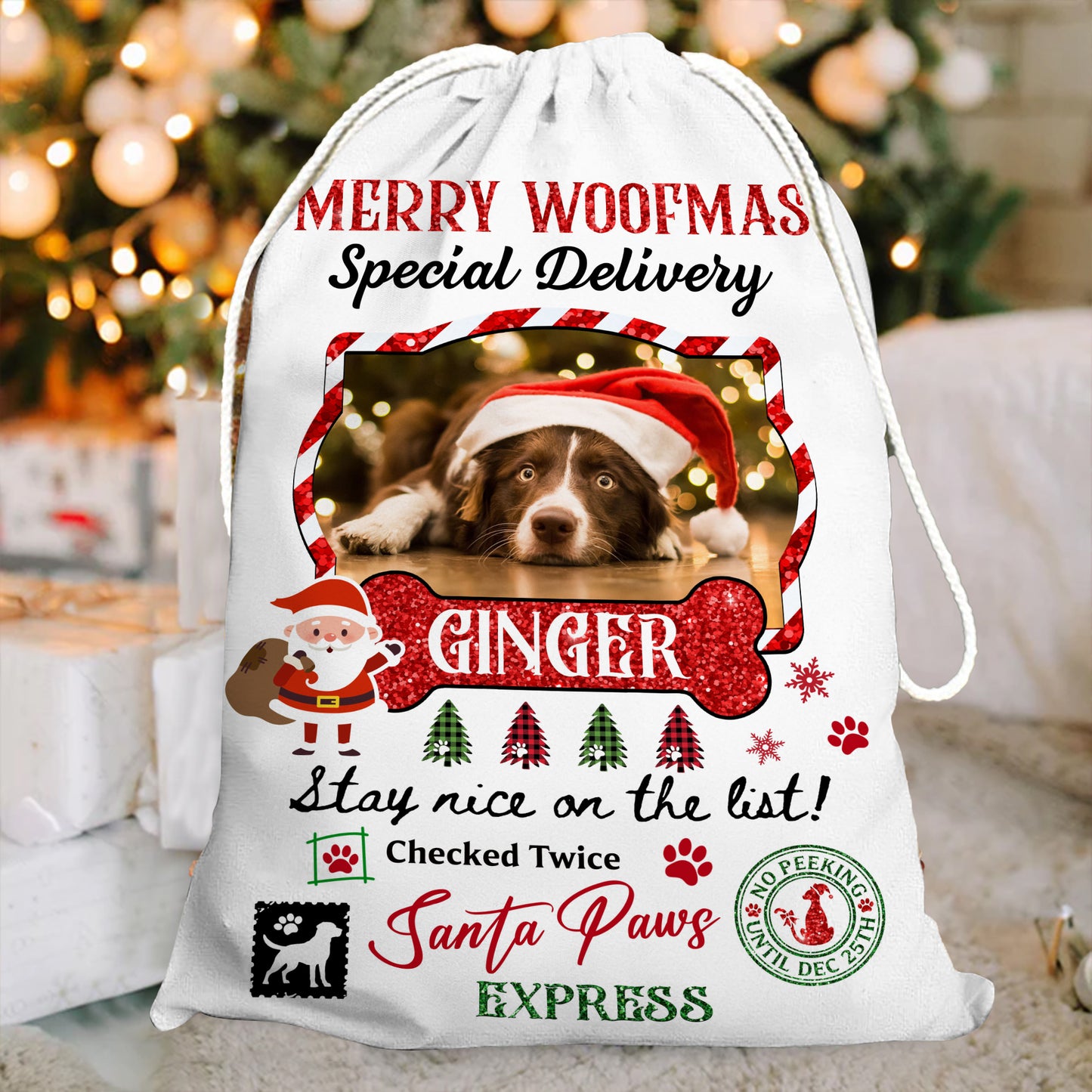 Stay Nice On The List Christmas Bag Custom Photo - Christmas Gift For Dog Lovers Cat Lovers - Personalized Christmas Sack - Custom Christmas Bag