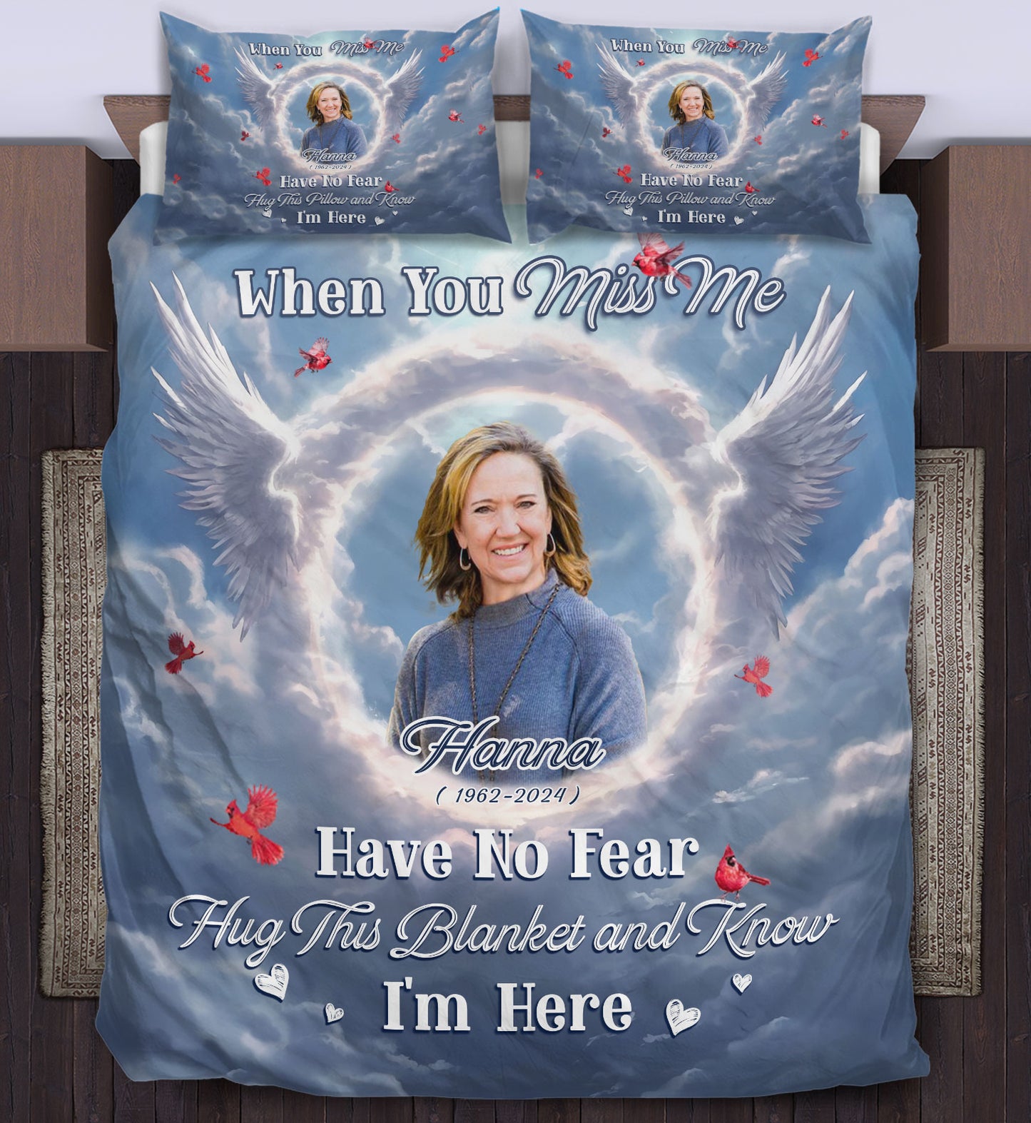 Hug This Blanket and Know I'm Here  - Memorial Personalized Custom Bedding Set - Christmas Gift, Sympathy Gift