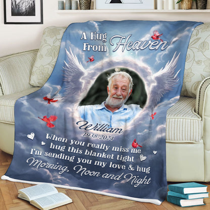 A Hug From Heaven Sky Photo - Memorial Personalized Custom Blanket - Christmas Gift, Sympathy Gift