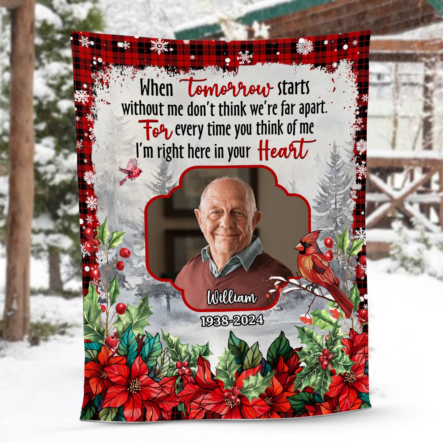 A Red Cardinal Snow Merry Christmas Love From Heaven Memorial Blanket - Remembrance Gift - Memorial Personalized Custom Blanket - Christmas Gift, Sympathy Gift