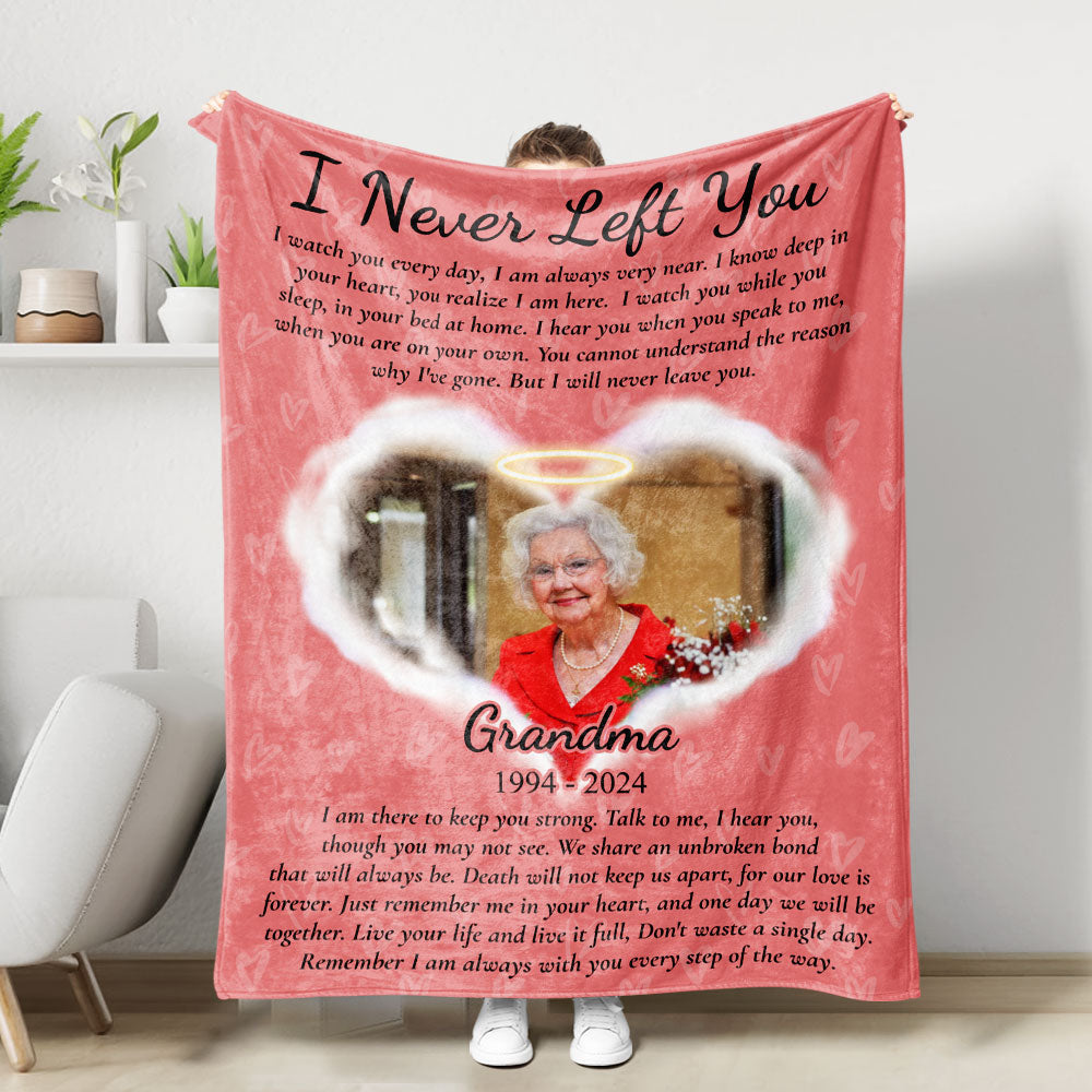 Never Left You Hug This Blanket Love From Heaven Memorial Blanket - Remembrance Gift - Memorial Personalized Custom Blanket - Christmas Gift, Sympathy Gift