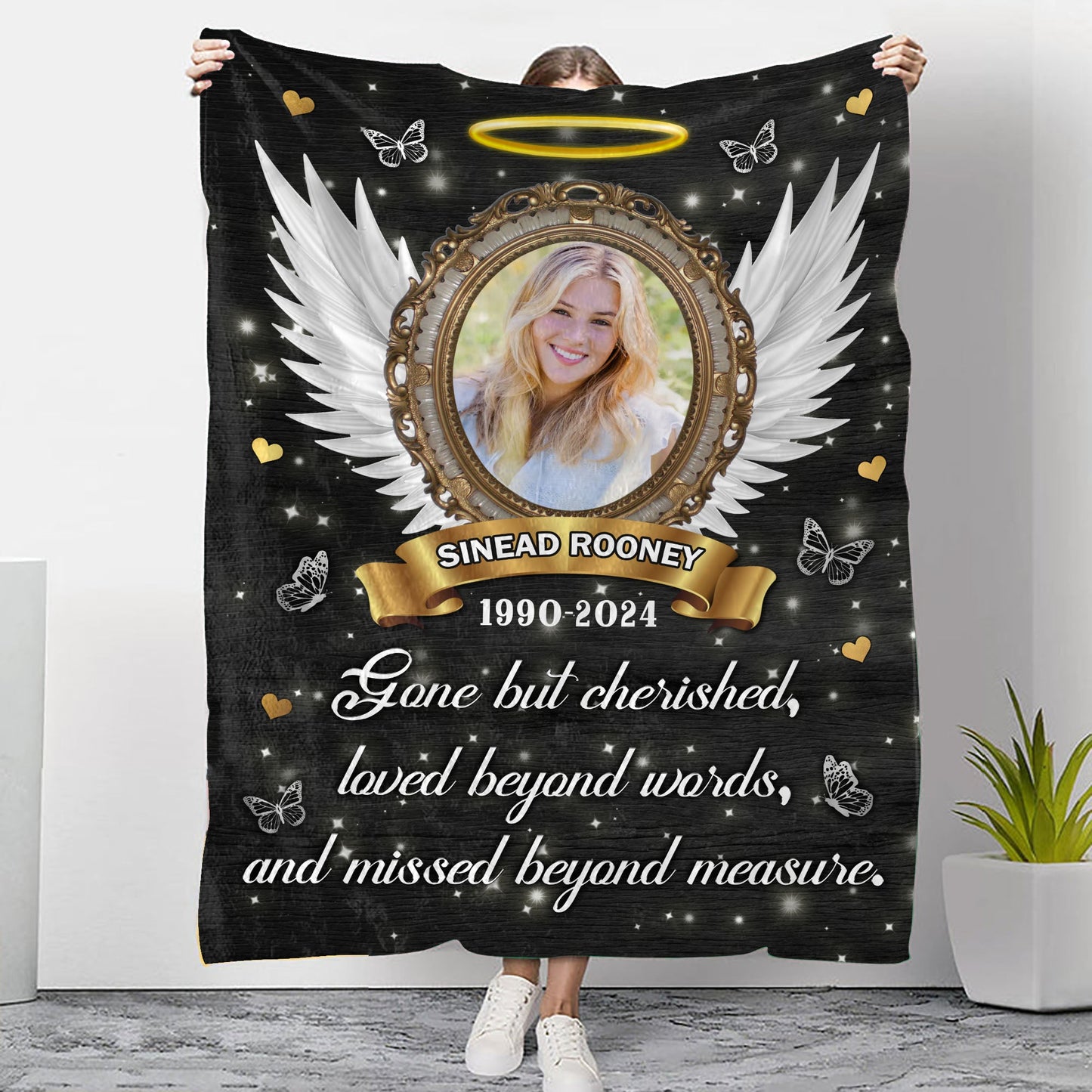 Gone but Cherished, Loved Beyond Words - Memorial Personalized Custom Blanket - Christmas Gift, Sympathy Gift