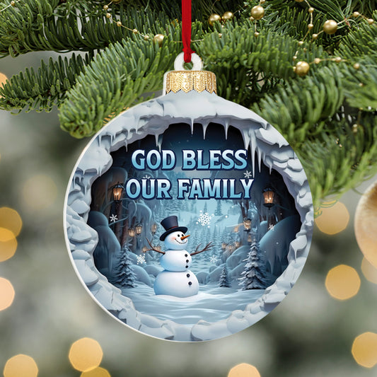 God Bless Our Family Snowman Acrylic Ornament - Memorial Custom Acrylic Ornament - Custom Ornament