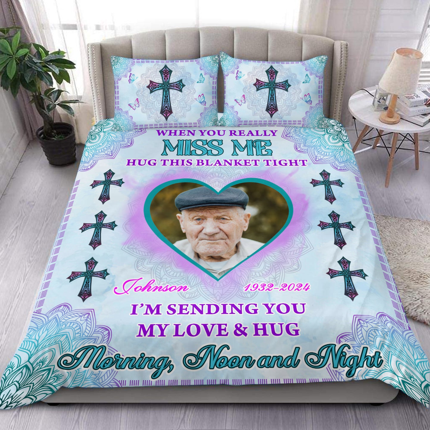 I Am Sending You My Love And Hug You Day and Night Cross - Memorial Personalized Custom Bedding Set - Christmas Gift, Sympathy Gift