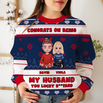 Congrats On Being My Husband  - Personalized Custom Ugly Sweatshirt - Unisex Wool Jumper - Christmas Gift For Her